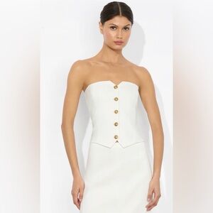 Alice + Olivia White Strapless Kelcey Linen Vest with Gold Buttons